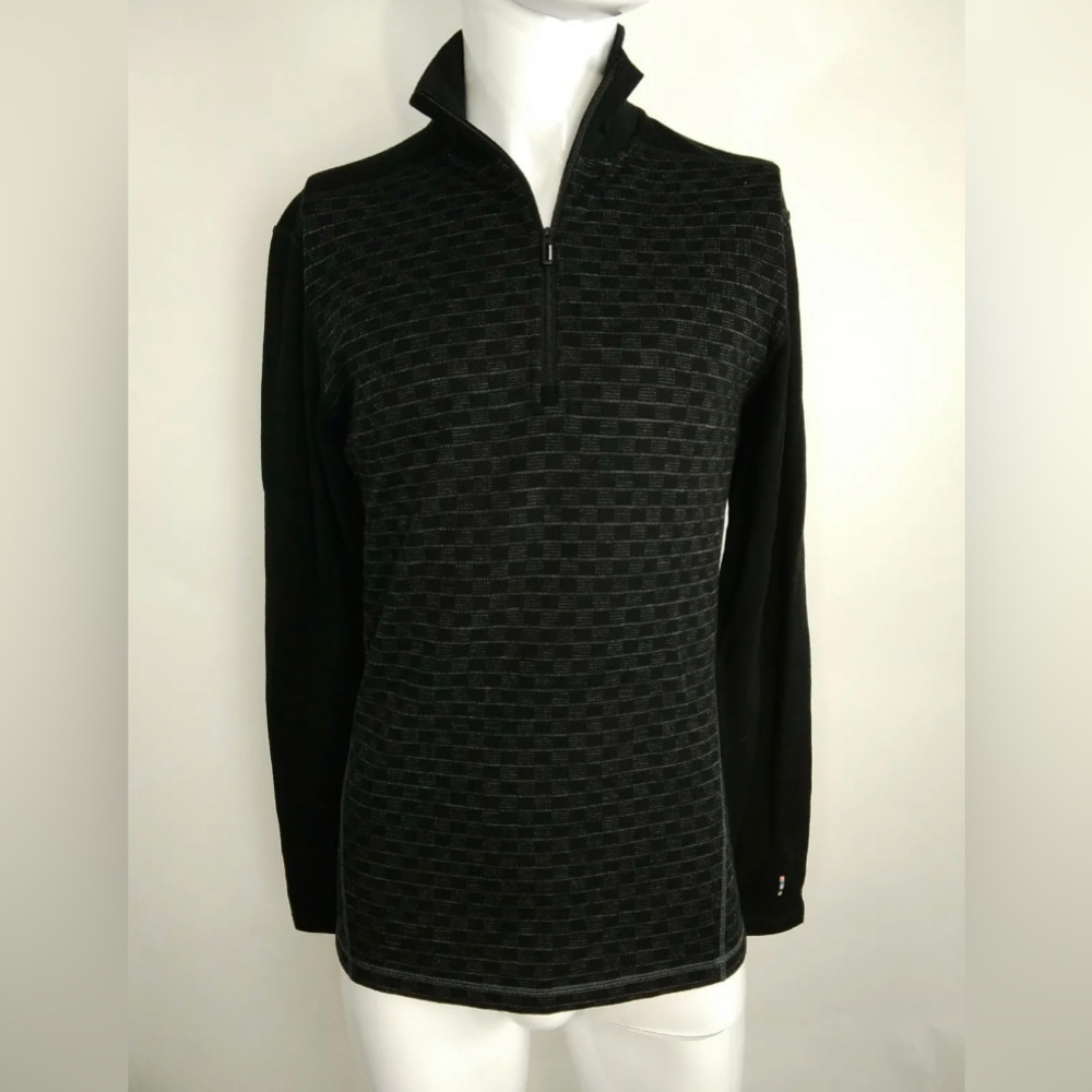 SmartWool Men Merino 250 Baselayer Pattern Zip Top Black-Gray Medium 16357-H12